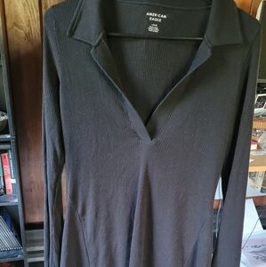Black V-Neck Long Sleeve Top